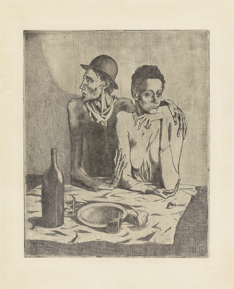This picture shows the following artwork: Pablo Picasso. ”Le repas frugal”. 1904.