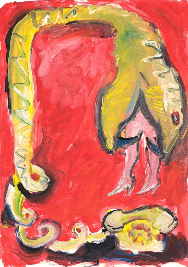 Auf diesem Bild ist das folgende Kunstwerk zu sehen: Elvira Bach. Telefonschlange. 1983.