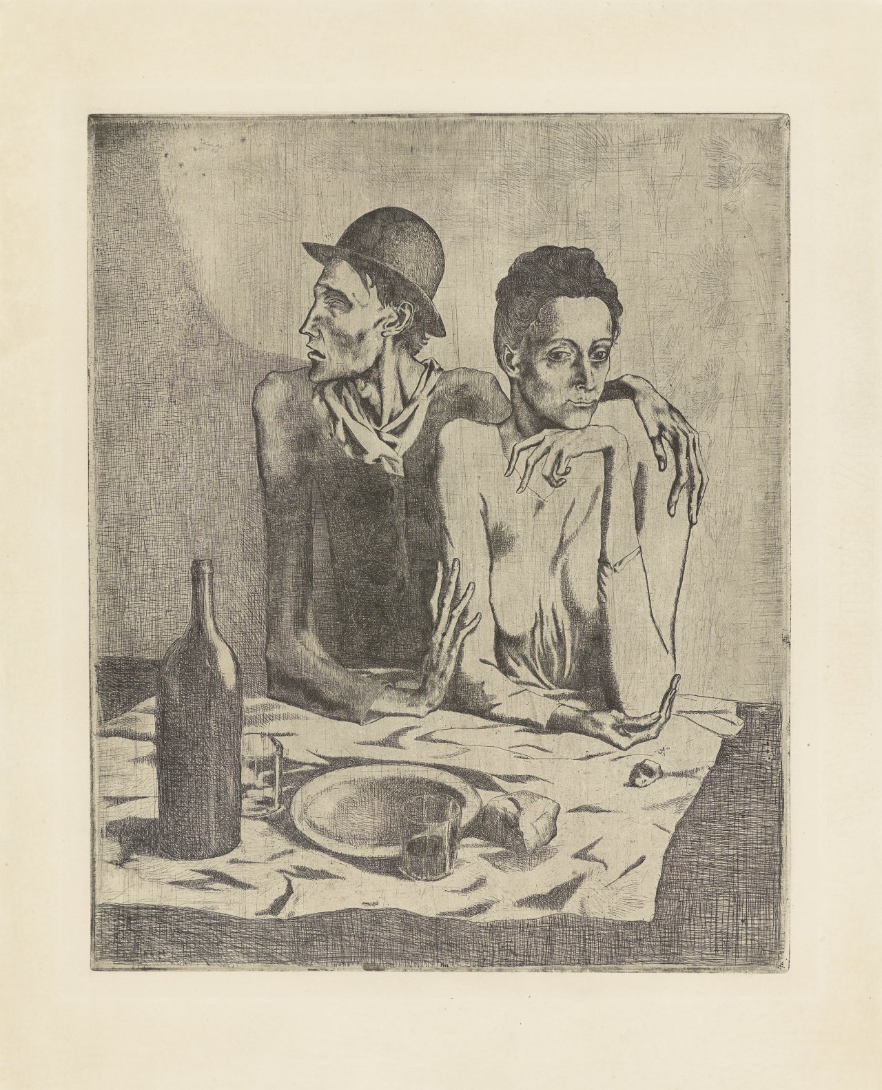 Auf diesem Bild ist das folgende Kunstwerk zu sehen: Pablo Picasso. „Le repas frugal“. 1904.