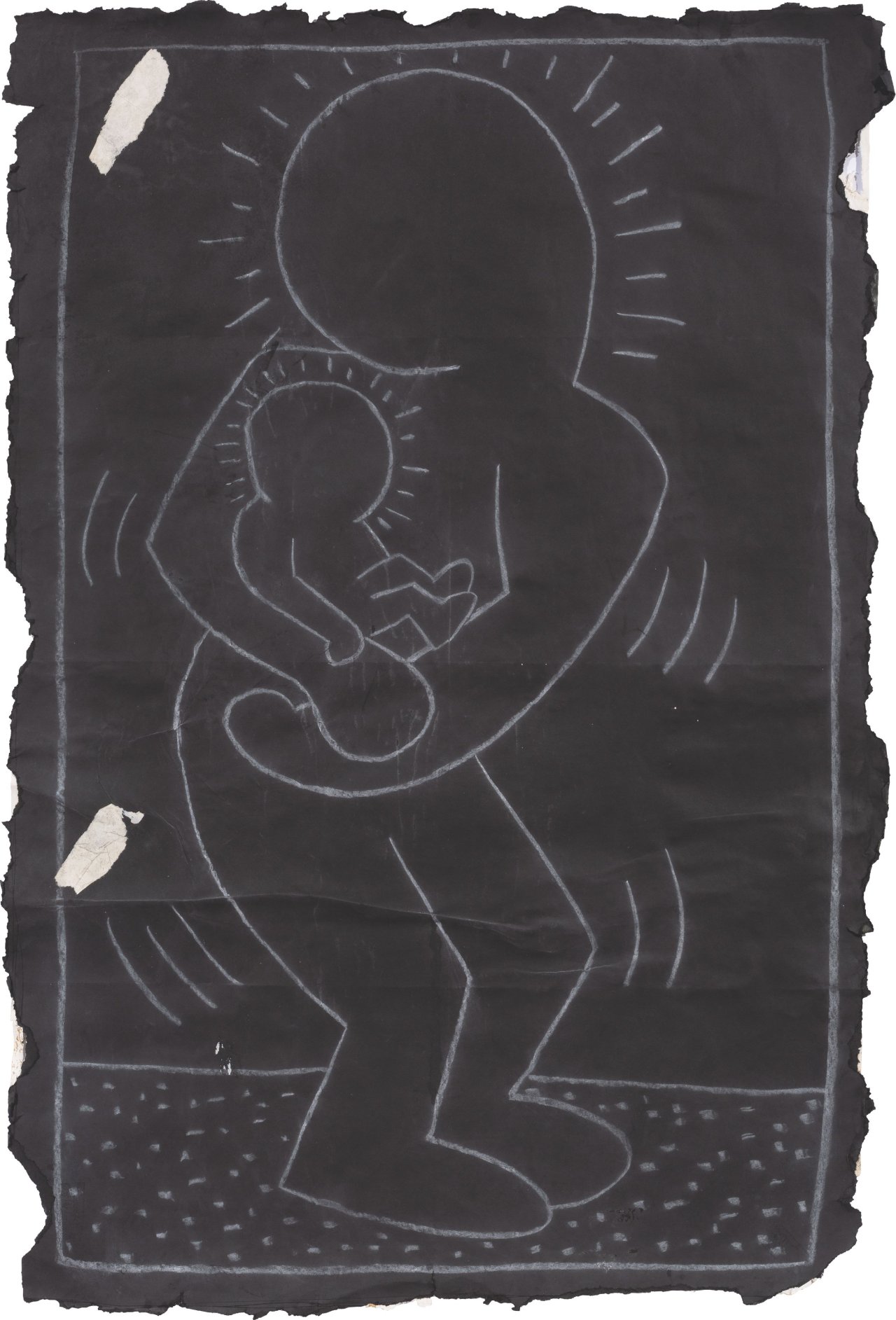 Auf diesem Bild ist das folgende Kunstwerk zu sehen: Keith Haring. Subway Drawing. 1980er Jahre.