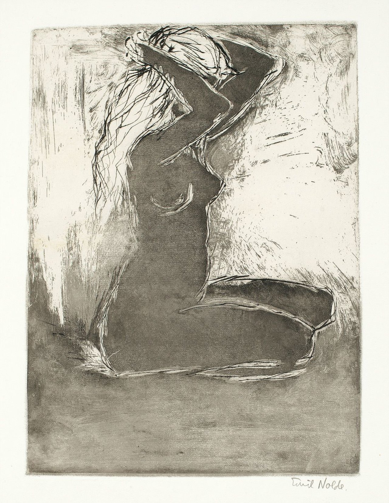 This picture shows the following artwork: Emil Nolde. „Kniendes Mädchen“. 1907.