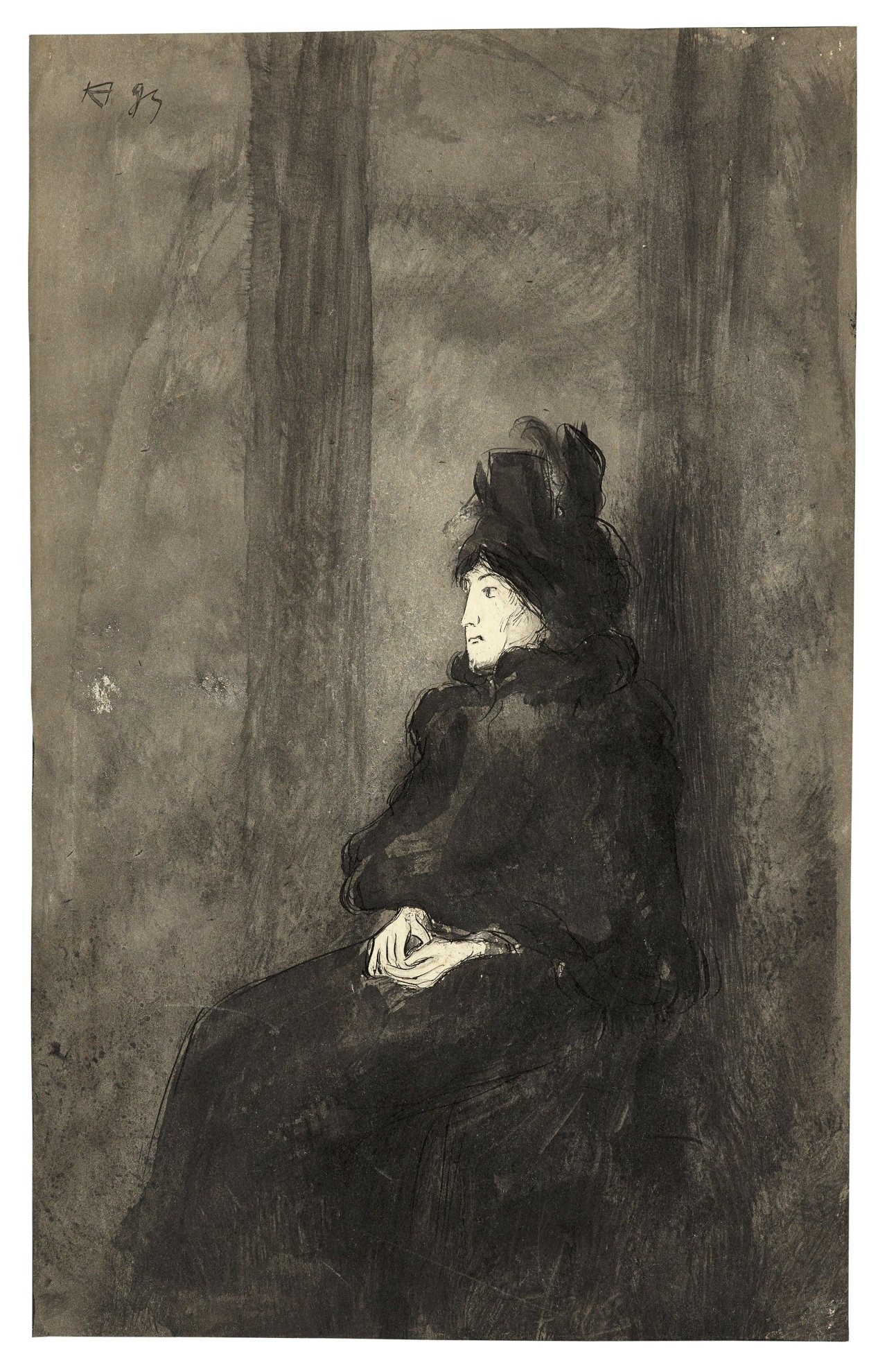 Auf diesem Bild ist das folgende Kunstwerk zu sehen: Karl Hofer. Sitzende Dame mit Hut und Mantel. 1899.