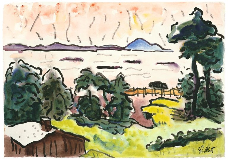 Auf diesem Bild ist das folgende Kunstwerk zu sehen: Karl Schmidt-Rottluff. „Lebasee bei Bollenz“. 1935.