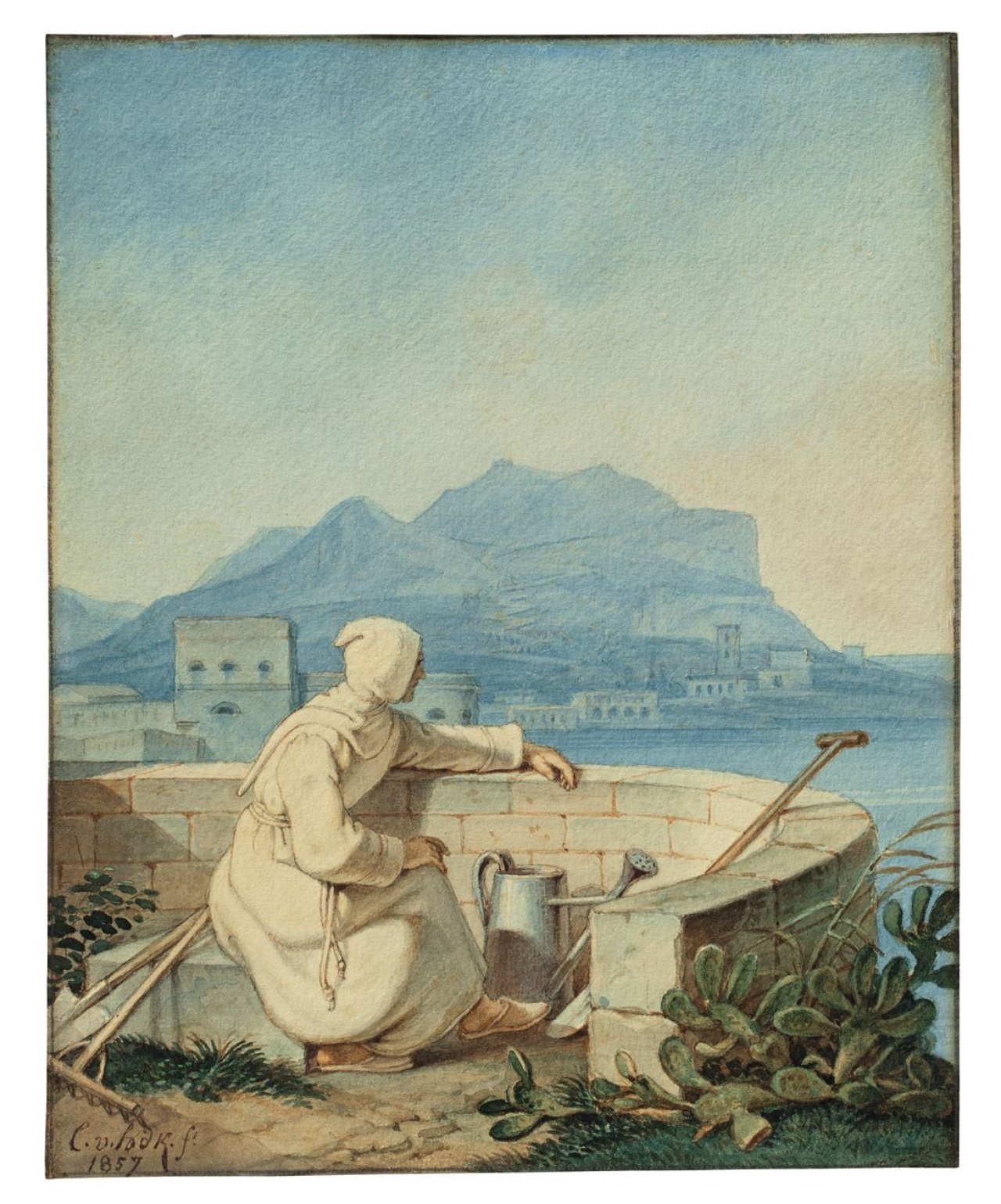 Auf diesem Bild ist das folgende Kunstwerk zu sehen: Carl Wilhelm von Heideck. Blick auf den Monte Pellegrino. 1857.