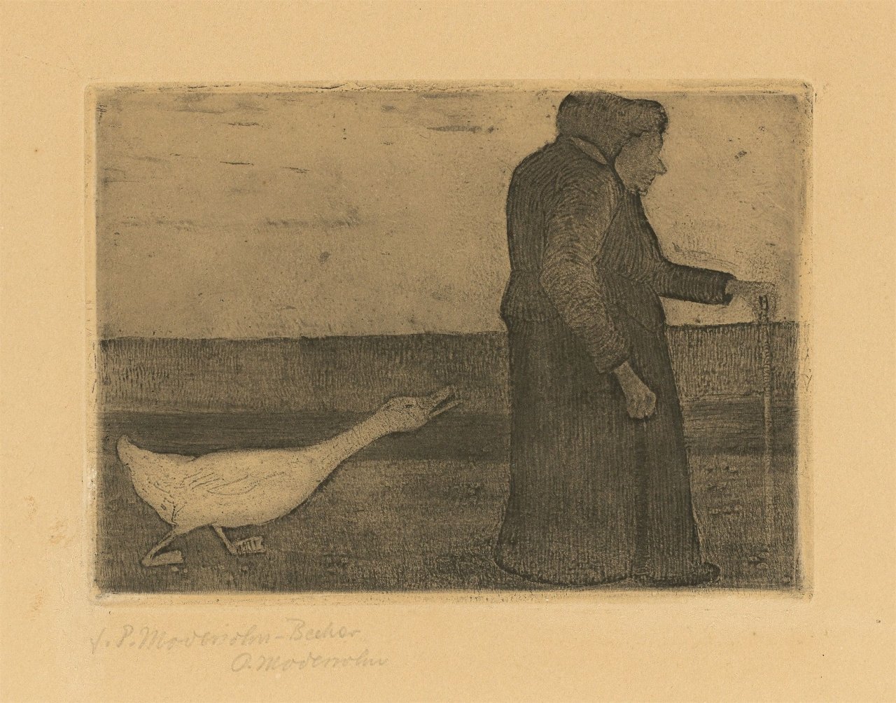 Auf diesem Bild ist das folgende Kunstwerk zu sehen: Paula Modersohn-Becker. „Die Frau mit der Gans“. 1902.