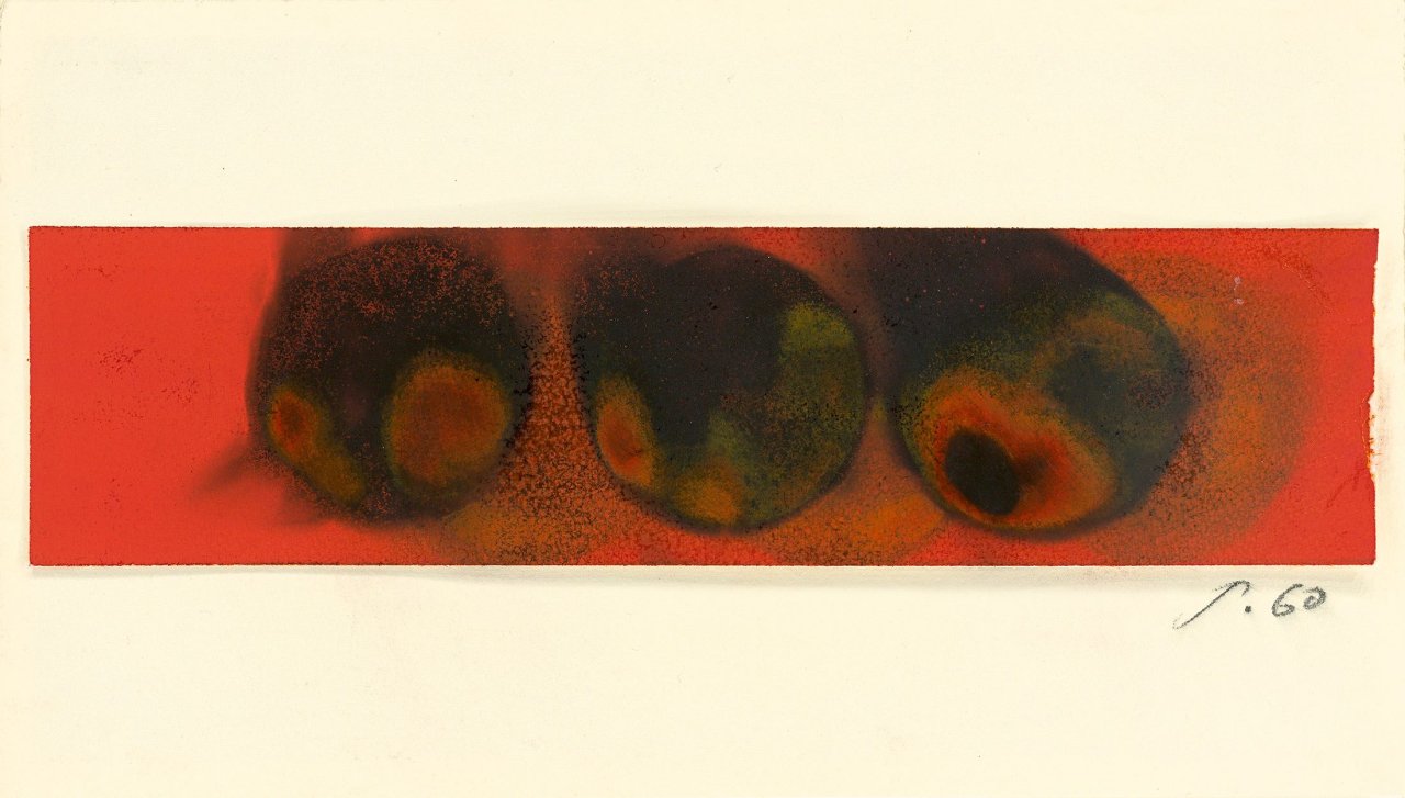 Auf diesem Bild ist das folgende Kunstwerk zu sehen: Otto Piene. Ohne Titel (Feuergouache). 1960.
