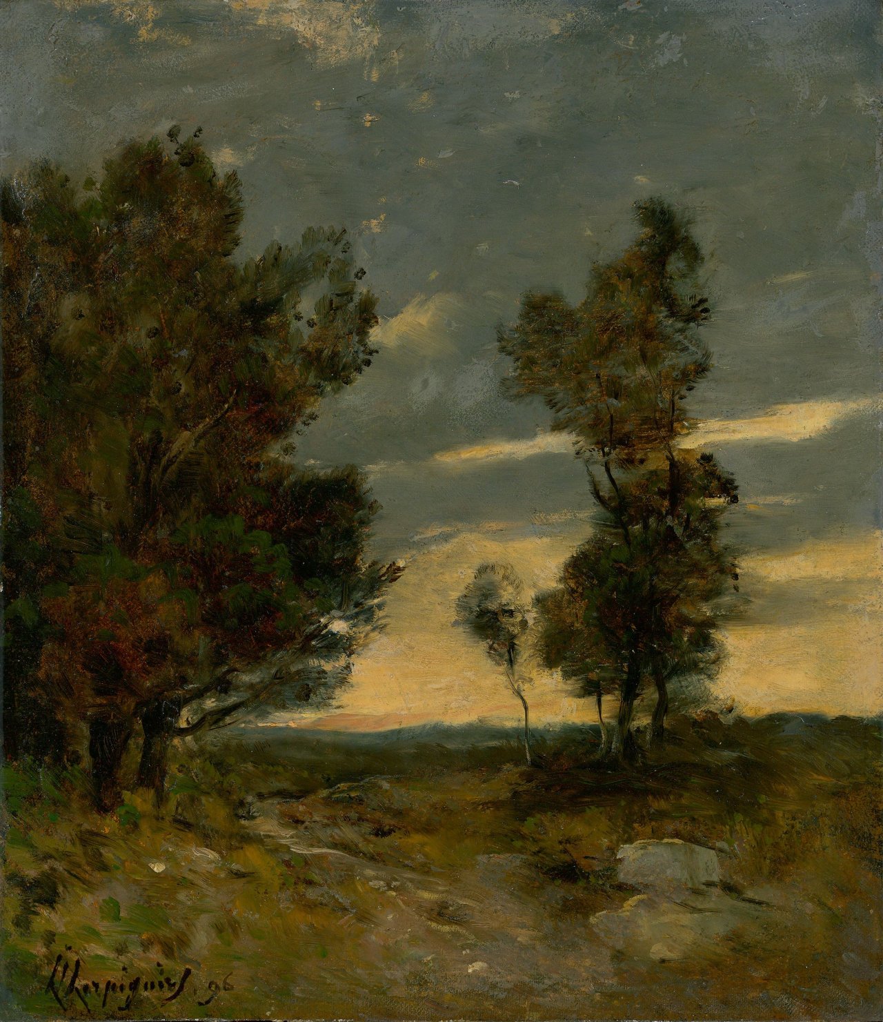 Auf diesem Bild ist das folgende Kunstwerk zu sehen: Henri-Joseph Harpignies. Abenddämmerung. 1896.