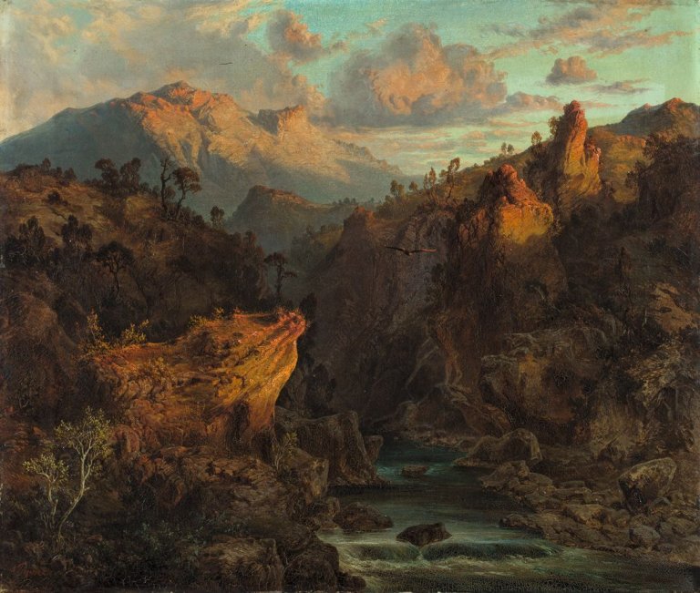 Auf diesem Bild ist das folgende Kunstwerk zu sehen: Albert Ludwig Trippel. In den italienischen Bergen. Um 1845.