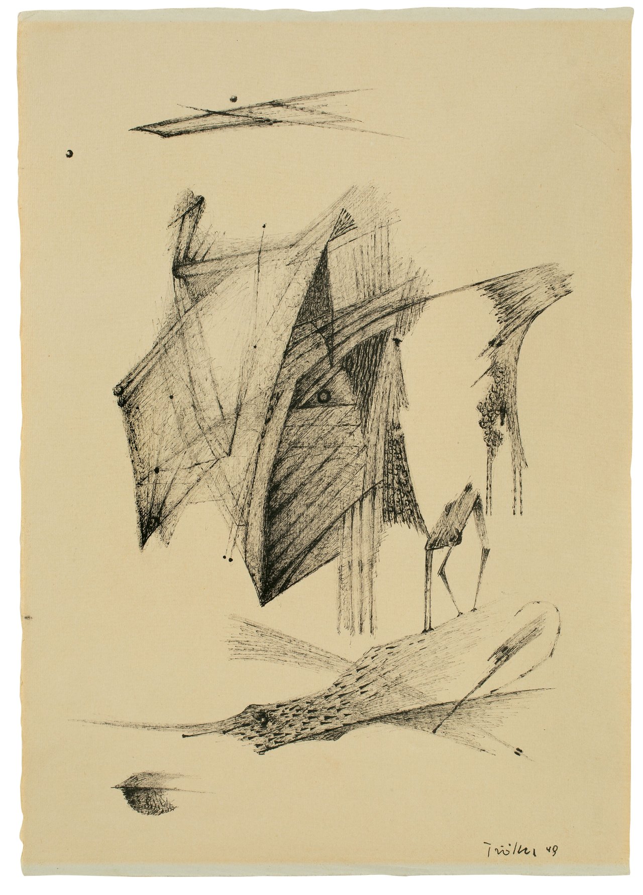 This picture shows the following artwork: Heinz Trökes. „o.T. (Surreale Landschaft)“. 1948.