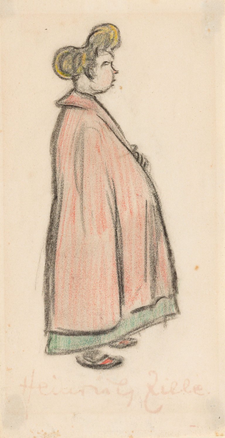 Auf diesem Bild ist das folgende Kunstwerk zu sehen: Heinrich Zille. Im Mantel der Gnädigsten.