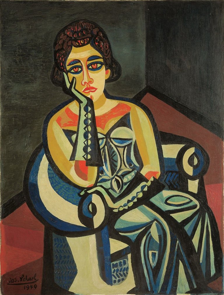 Auf diesem Bild ist das folgende Kunstwerk zu sehen: Josef Scharl. „Femme du Monde (Society Lady)“. 1949.