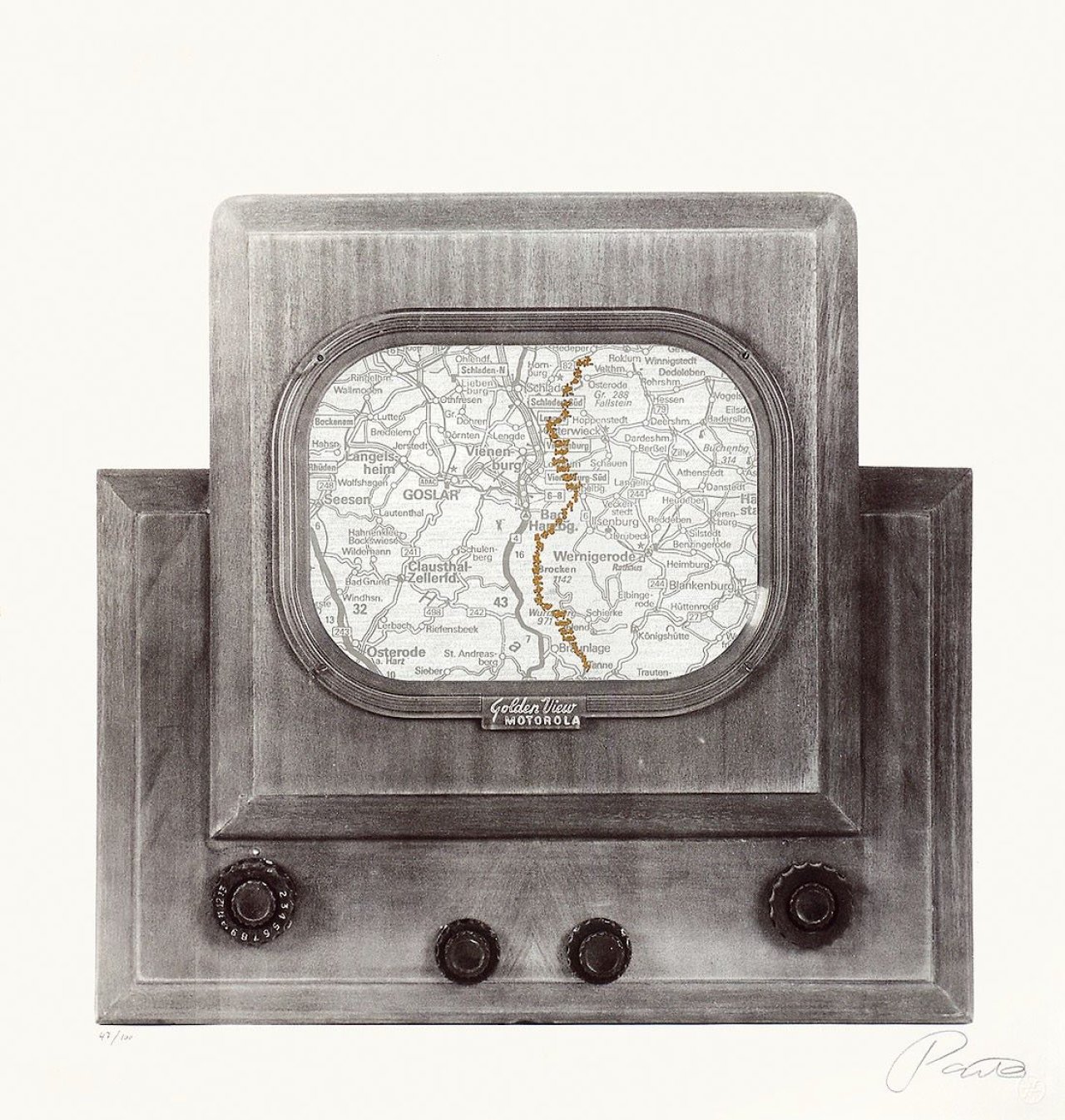 Auf diesem Bild ist das folgende Kunstwerk zu sehen: Nam June Paik. „Golden View“. 1991.
