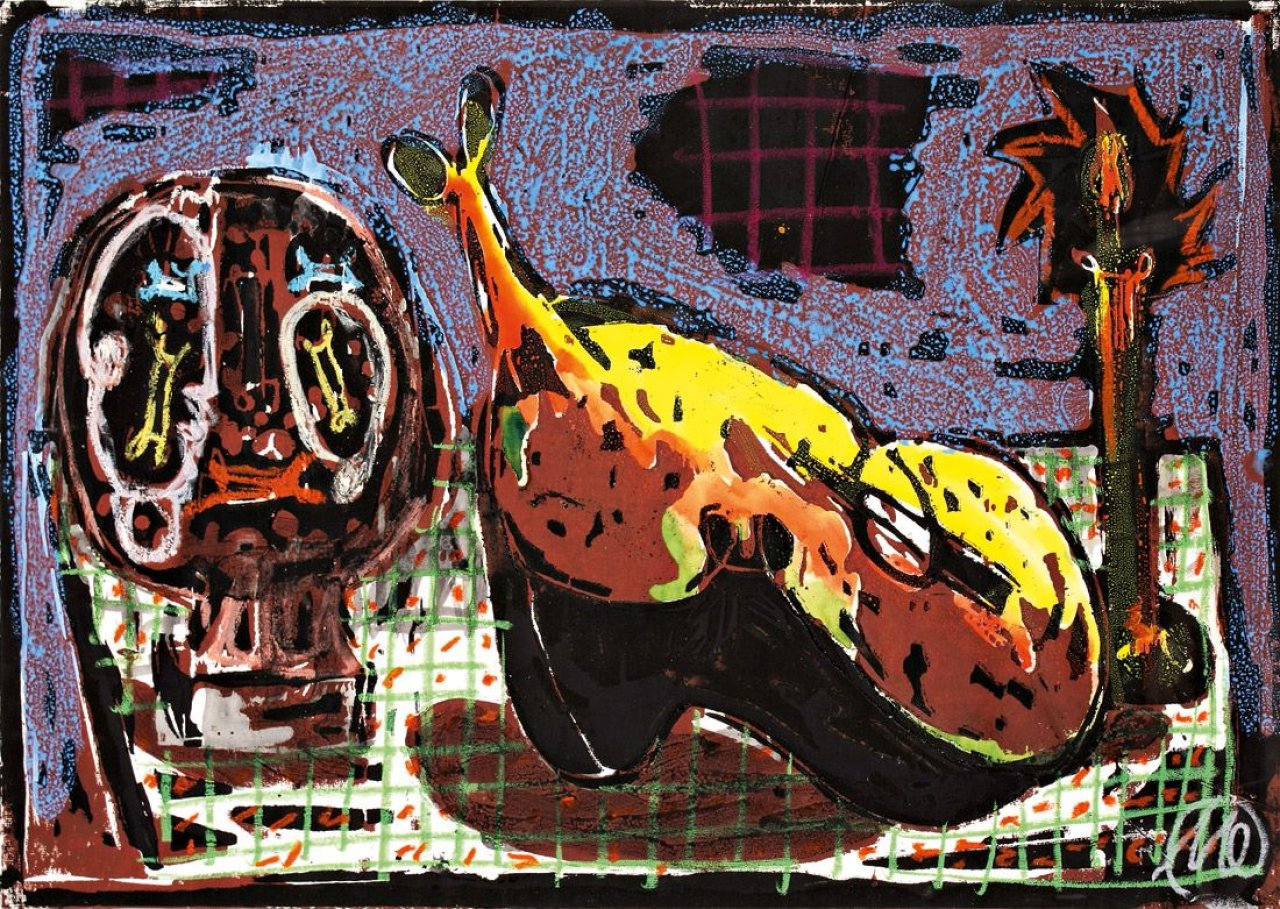 This picture shows the following artwork: Markus Lüpertz. Kopf und Gitarre.