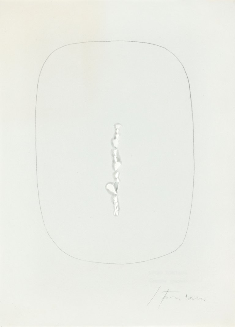 Auf diesem Bild ist das folgende Kunstwerk zu sehen: Lucio Fontana. „Concetto spaziale“. 1965.