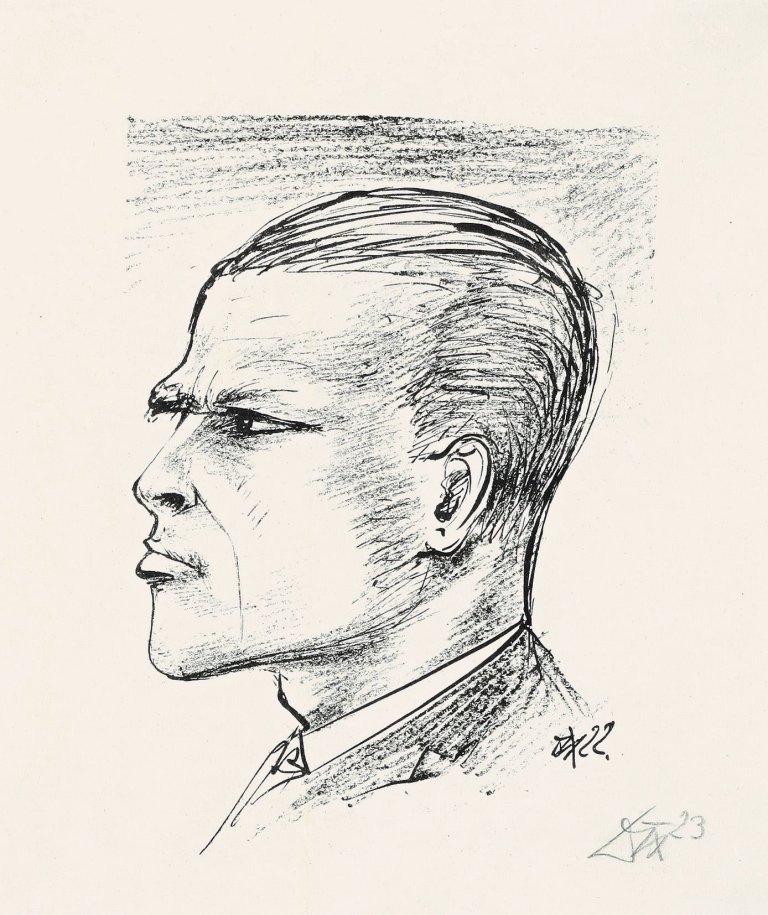 Auf diesem Bild ist das folgende Kunstwerk zu sehen: Otto Dix. „Selbstporträt im Profil“. 1922.