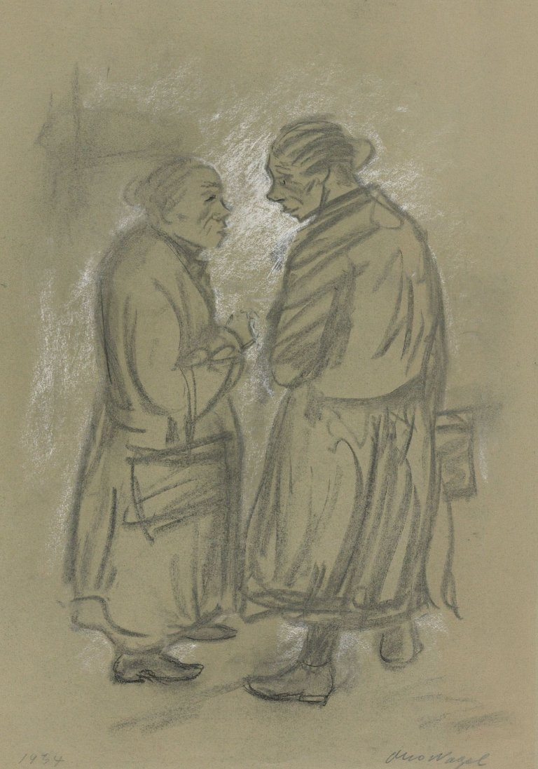 Auf diesem Bild ist das folgende Kunstwerk zu sehen: Otto Nagel. Zwei alte Frauen im Gespräch (verso: Selbstbildnis). 1934.