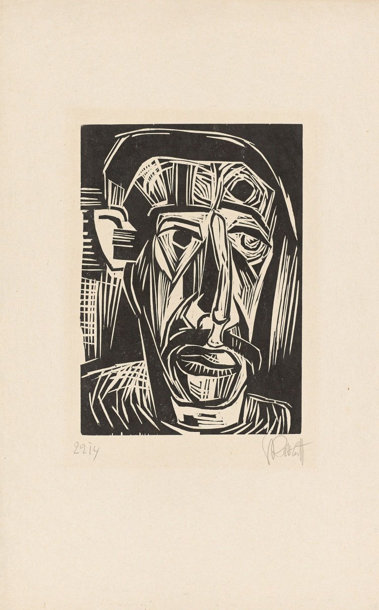 Auf diesem Bild ist das folgende Kunstwerk zu sehen: Karl Schmidt-Rottluff. „Kopf eines Mannes“. 1922.