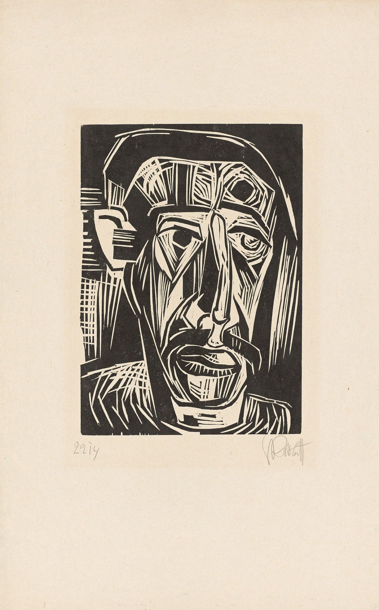 Auf diesem Bild ist das folgende Kunstwerk zu sehen: Karl Schmidt-Rottluff. „Kopf eines Mannes“. 1922.