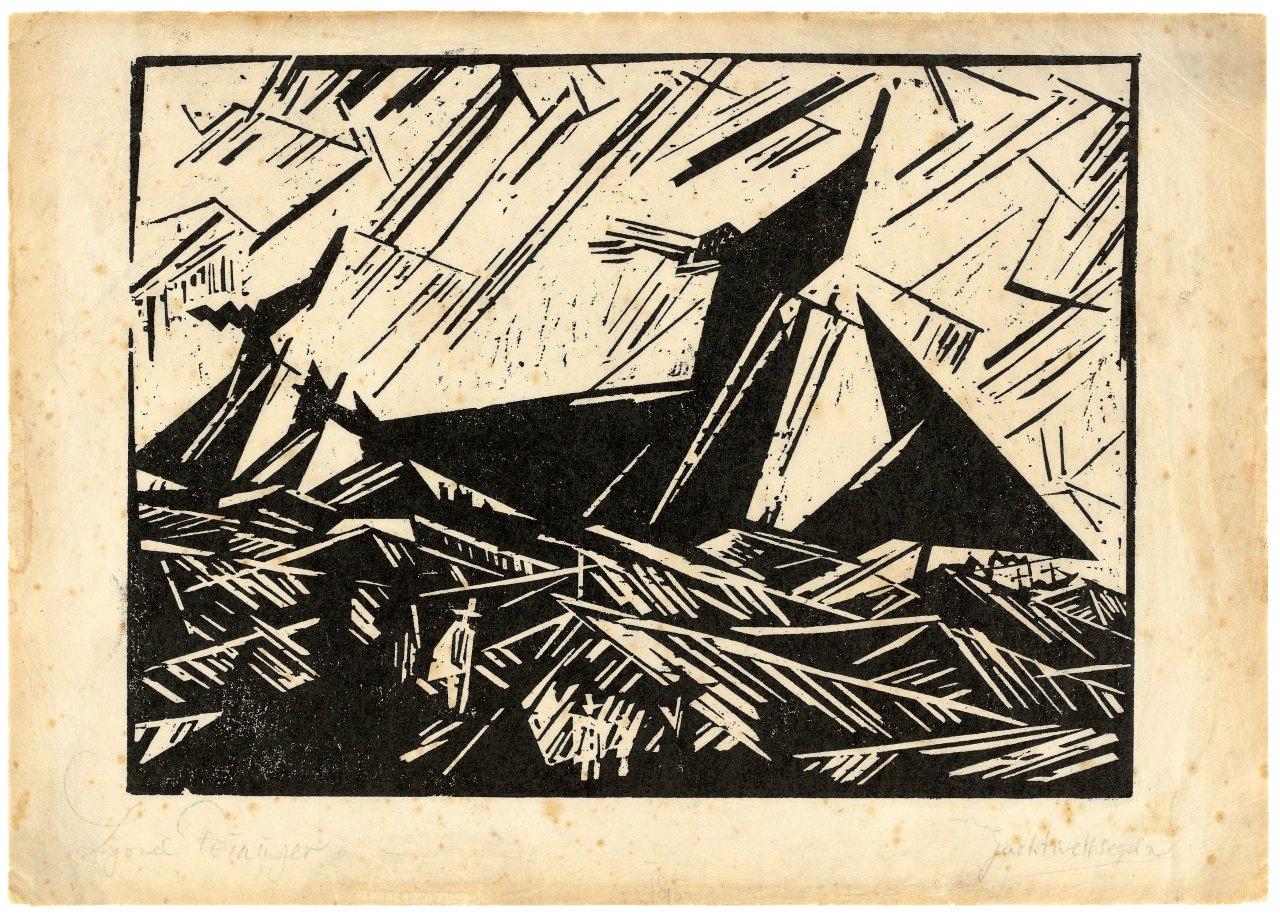 Auf diesem Bild ist das folgende Kunstwerk zu sehen: Lyonel Feininger. „Jachtwettsegeln“. 1918.