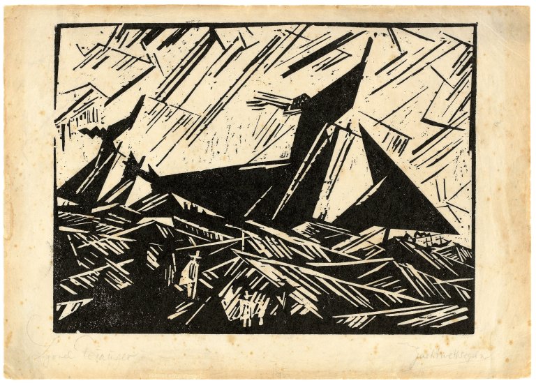 Auf diesem Bild ist das folgende Kunstwerk zu sehen: Lyonel Feininger. „Jachtwettsegeln“. 1918.