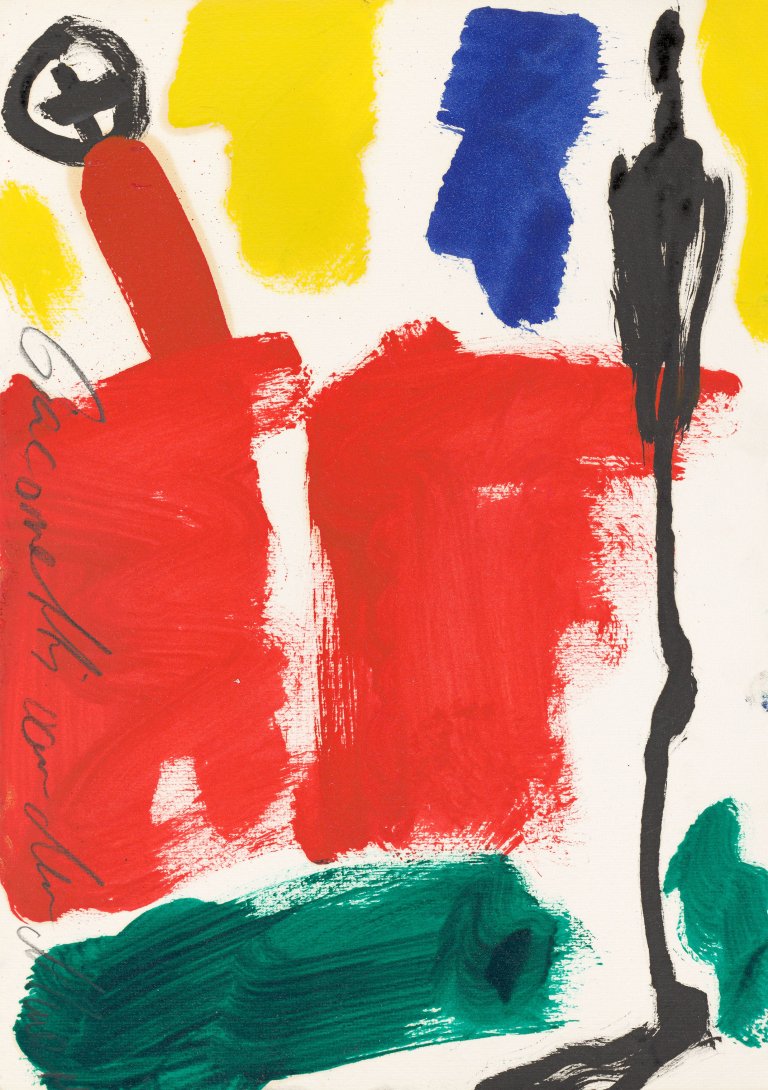 This picture shows the following artwork: Luciano Castelli. ”Giacometti vor der Mauer”. 1987.