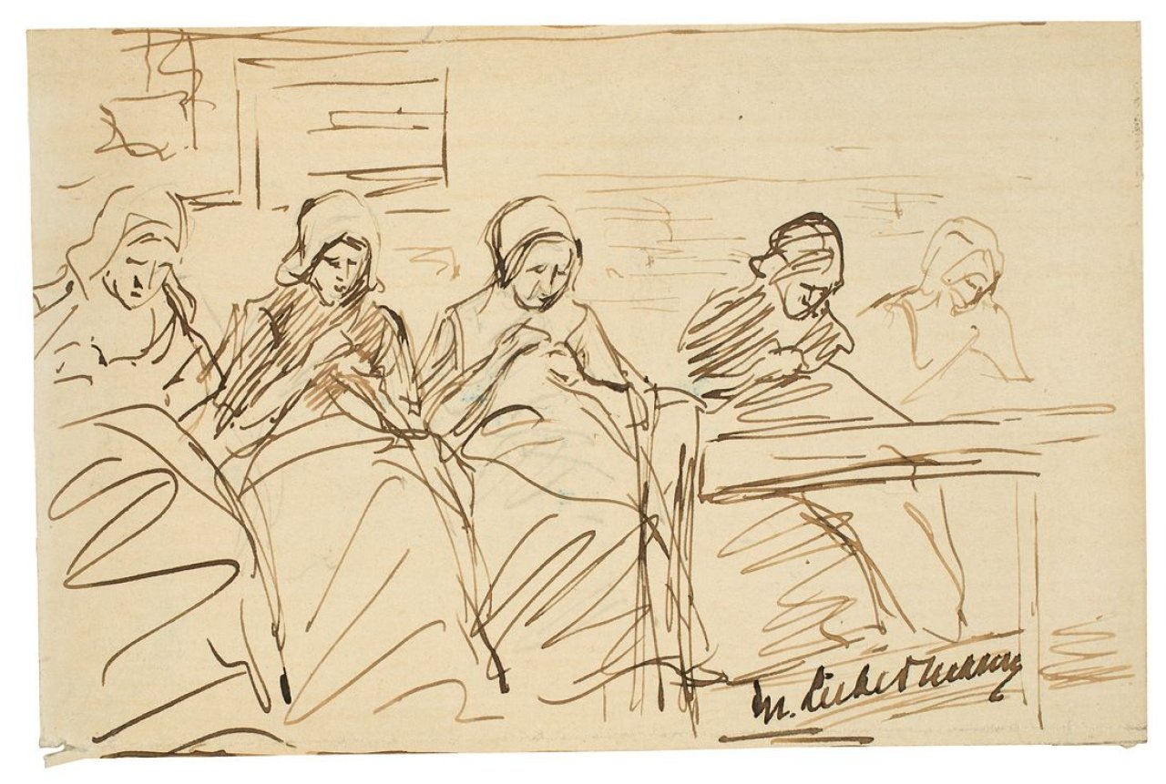 This picture shows the following artwork: Max Liebermann. Study for: „Nähende Mädchen in Huyzen“. Circa 1889.