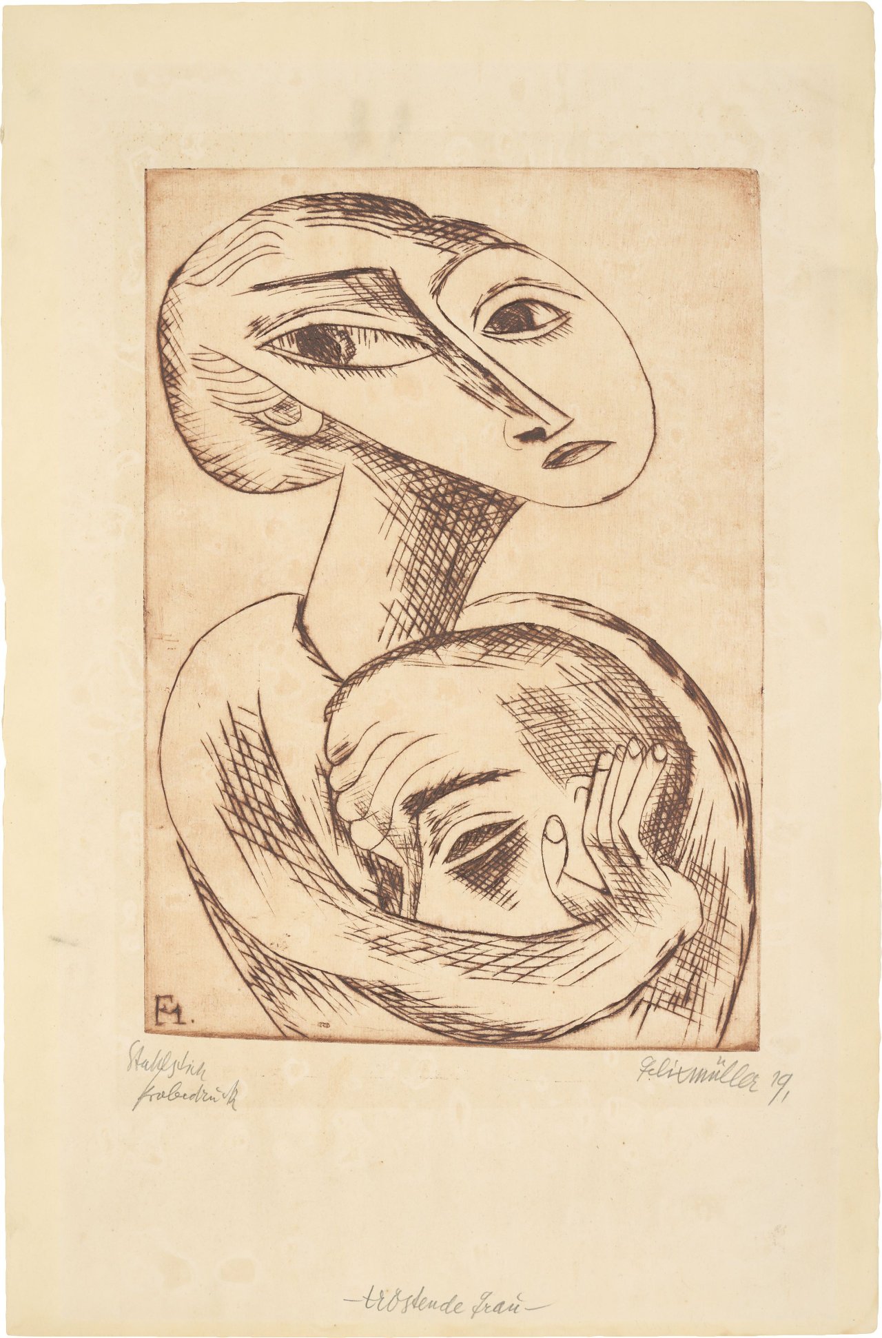 This picture shows the following artwork: Conrad Felixmüller. ”Tröstende Frau”. 1919.