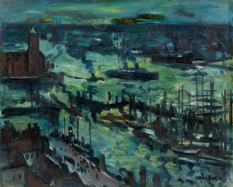 Auf diesem Bild ist das folgende Kunstwerk zu sehen: Otto Lange. „Hamburg Hafen“.