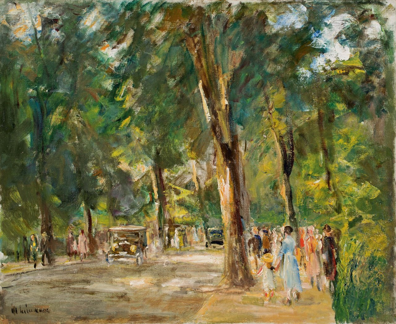 Auf diesem Bild ist das folgende Kunstwerk zu sehen: Max Liebermann. „Die Große Seestraße in Wannsee mit Spaziergängern“. Um 1926.