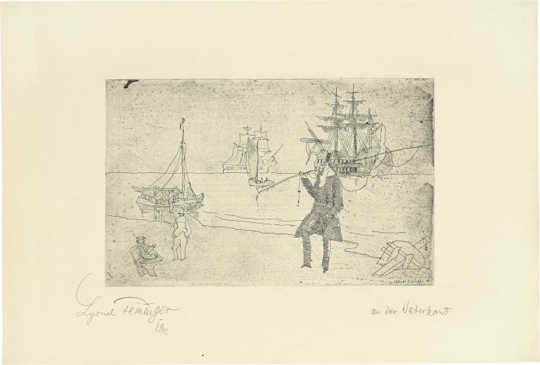 Auf diesem Bild ist das folgende Kunstwerk zu sehen: Lyonel Feininger. „An der Waterkant“. 1912.