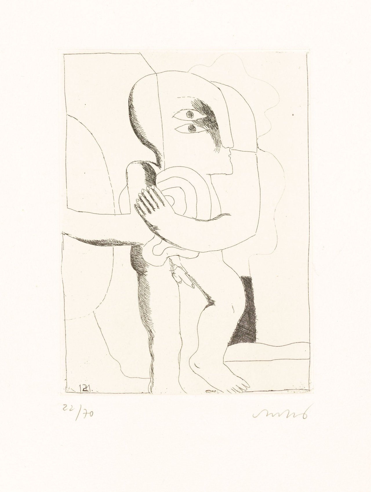 Auf diesem Bild ist das folgende Kunstwerk zu sehen: Horst Antes. „Männliche Figur mit Kokarde“. 1964.