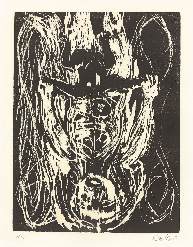 Auf diesem Bild ist das folgende Kunstwerk zu sehen: Georg Baselitz. Weisse Mutter, schwarzes Kind. 1985.