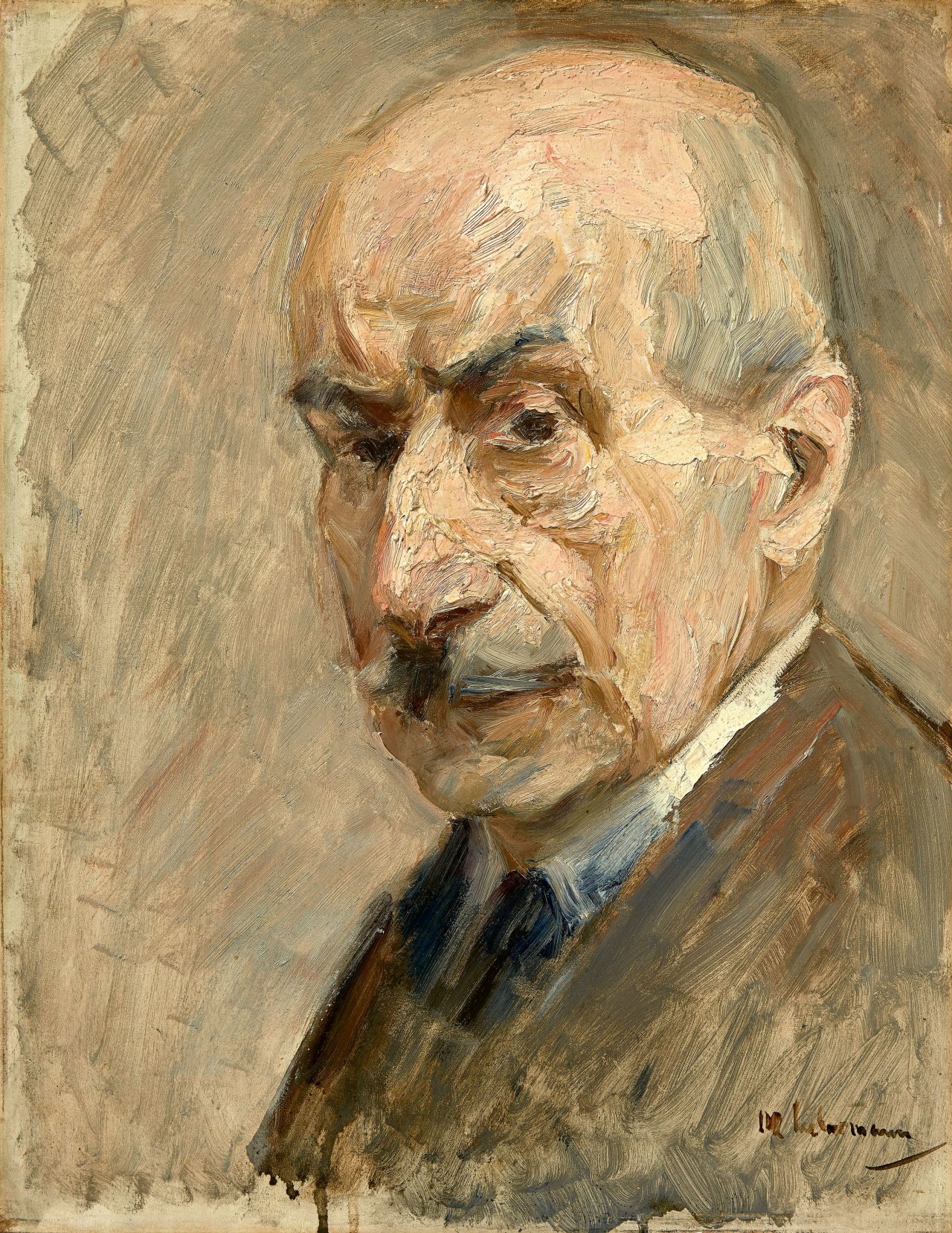 This picture shows the following artwork: Max Liebermann. „Selbstbildnis, Büste im Dreiviertelprofil nach links“. 1922 (?).