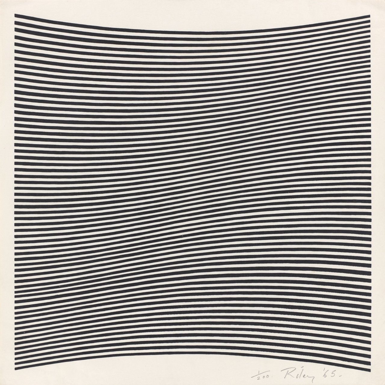 This picture shows the following artwork: Bridget Riley. ”Untitled (La Lune En Rodage - Carlo Belloli)”. 1965.