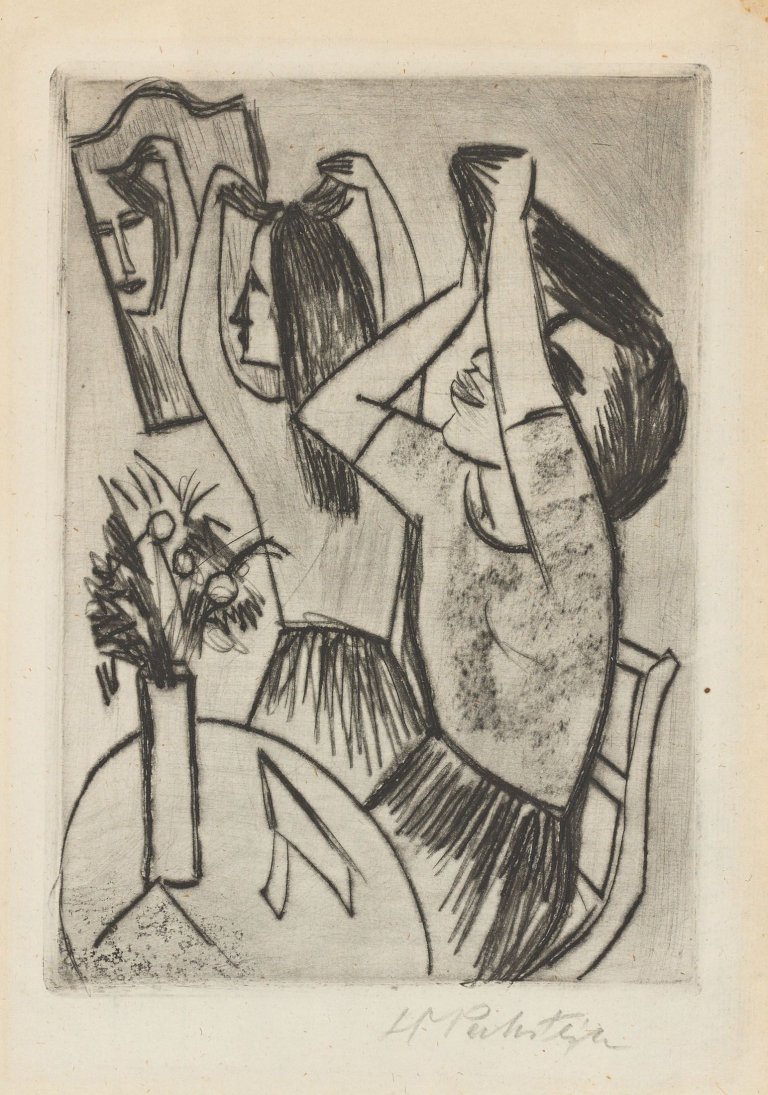 Auf diesem Bild ist das folgende Kunstwerk zu sehen: Max Pechstein. „Beim Haaraufstecken“. 1922.