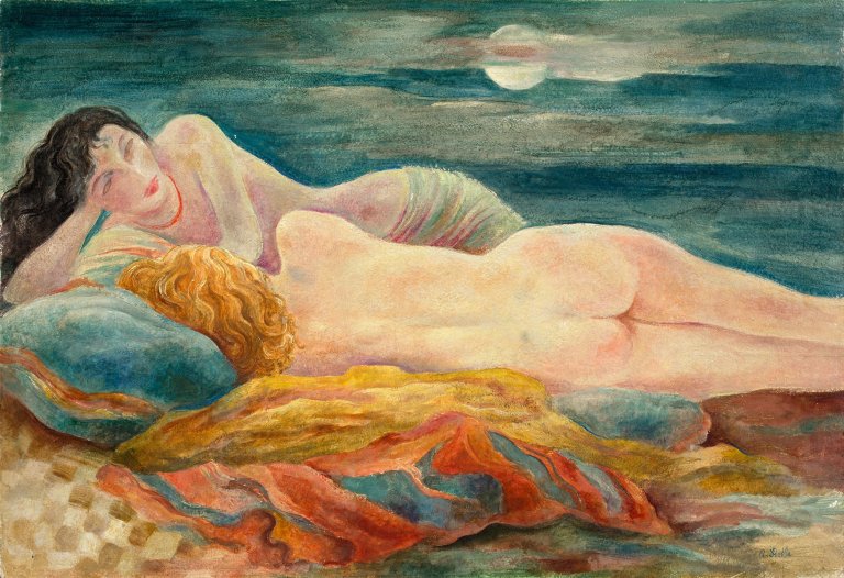 Auf diesem Bild ist das folgende Kunstwerk zu sehen: Albert Birkle. „Frauen am Meer“ („Badende“/„Am Strand“). Um 1925/30.