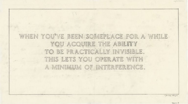 Auf diesem Bild ist das folgende Kunstwerk zu sehen: Jenny Holzer. „The Living Series: When you've been someplace... (Bench 11)“. 1980–82.
