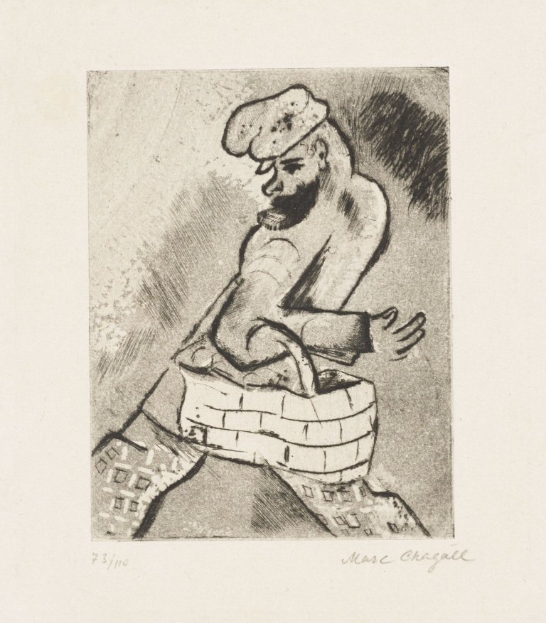 Auf diesem Bild ist das folgende Kunstwerk zu sehen: Marc Chagall. „Der Mann mit dem Korb“. 1922.