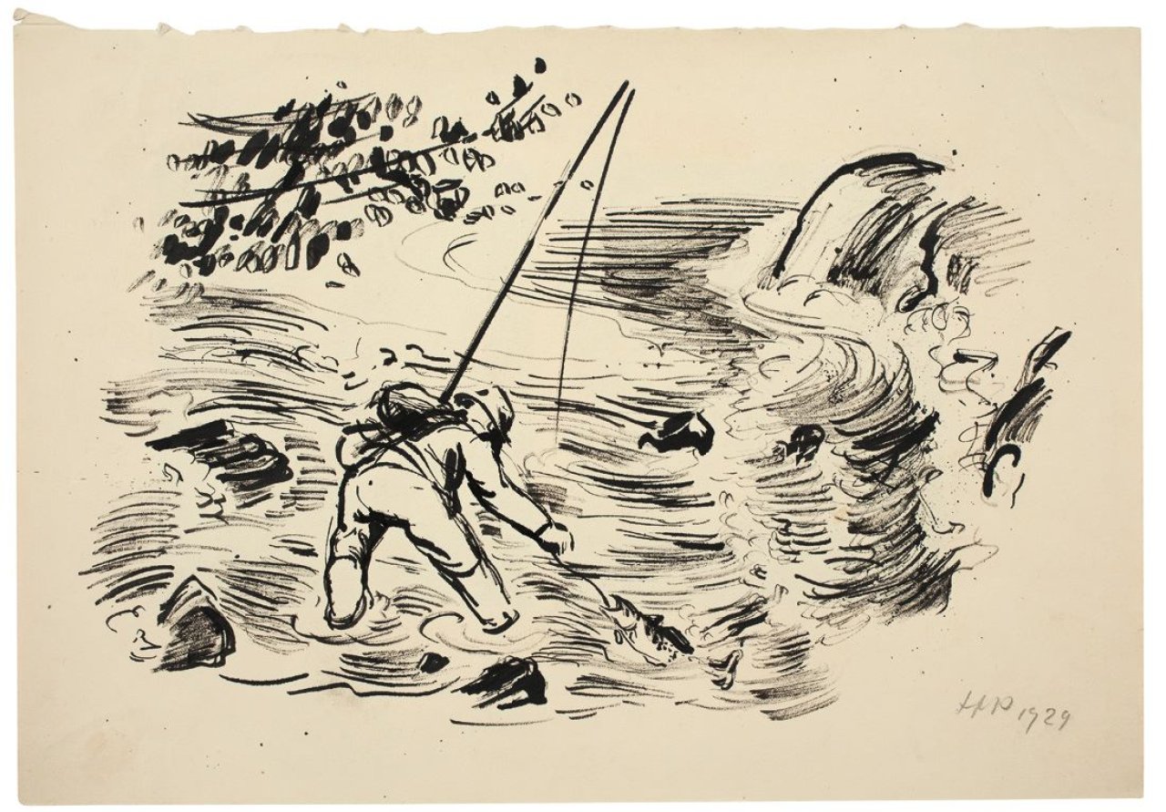 Auf diesem Bild ist das folgende Kunstwerk zu sehen: Max Pechstein. Forellenangler 5. 1929.