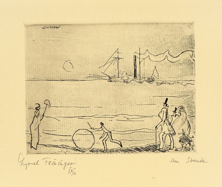 Auf diesem Bild ist das folgende Kunstwerk zu sehen: Lyonel Feininger. „Am Strande“. 1910.