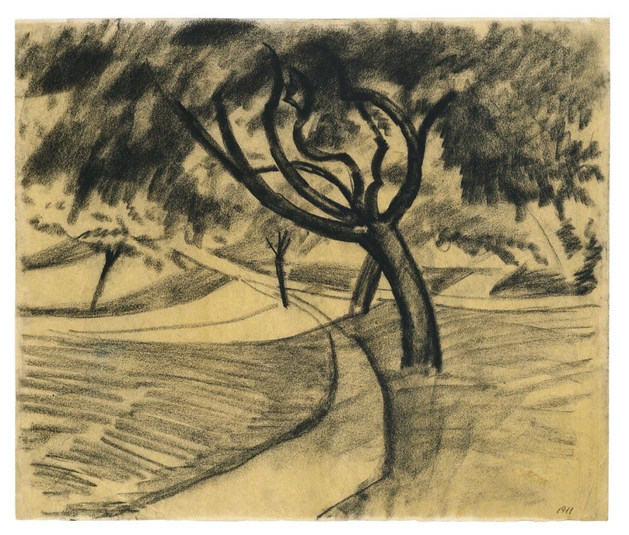 This picture shows the following artwork: August Macke. „Baum und Felder“. 1911.