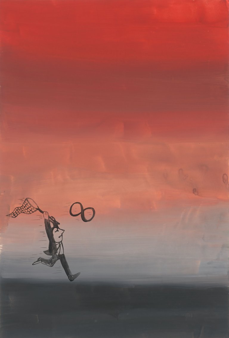 Auf diesem Bild ist das folgende Kunstwerk zu sehen: Friedrich Kunath. „Auf der Jagd nach der Unendlichkeit“. Um 2009.