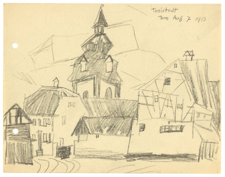 Auf diesem Bild ist das folgende Kunstwerk zu sehen: Lyonel Feininger. „Troistedt“. 1913.