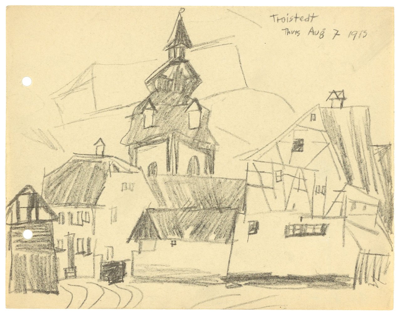 Auf diesem Bild ist das folgende Kunstwerk zu sehen: Lyonel Feininger. „Troistedt“. 1913.