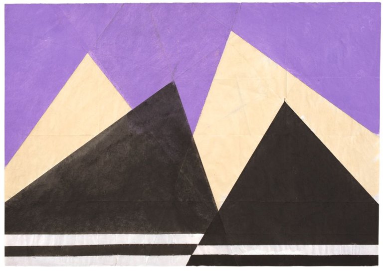 Auf diesem Bild ist das folgende Kunstwerk zu sehen: Hermann Glöckner. Schwarzweiße Aufgipfelung vor Violett. 1976.