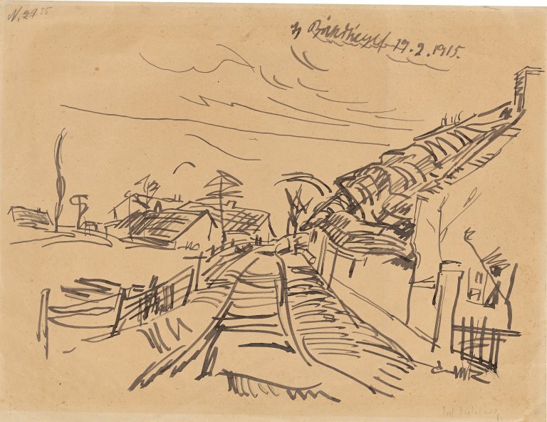 Auf diesem Bild ist das folgende Kunstwerk zu sehen: Peter August Böckstiegel. „Dorfstraße (Märzdorf)“. 1915.
