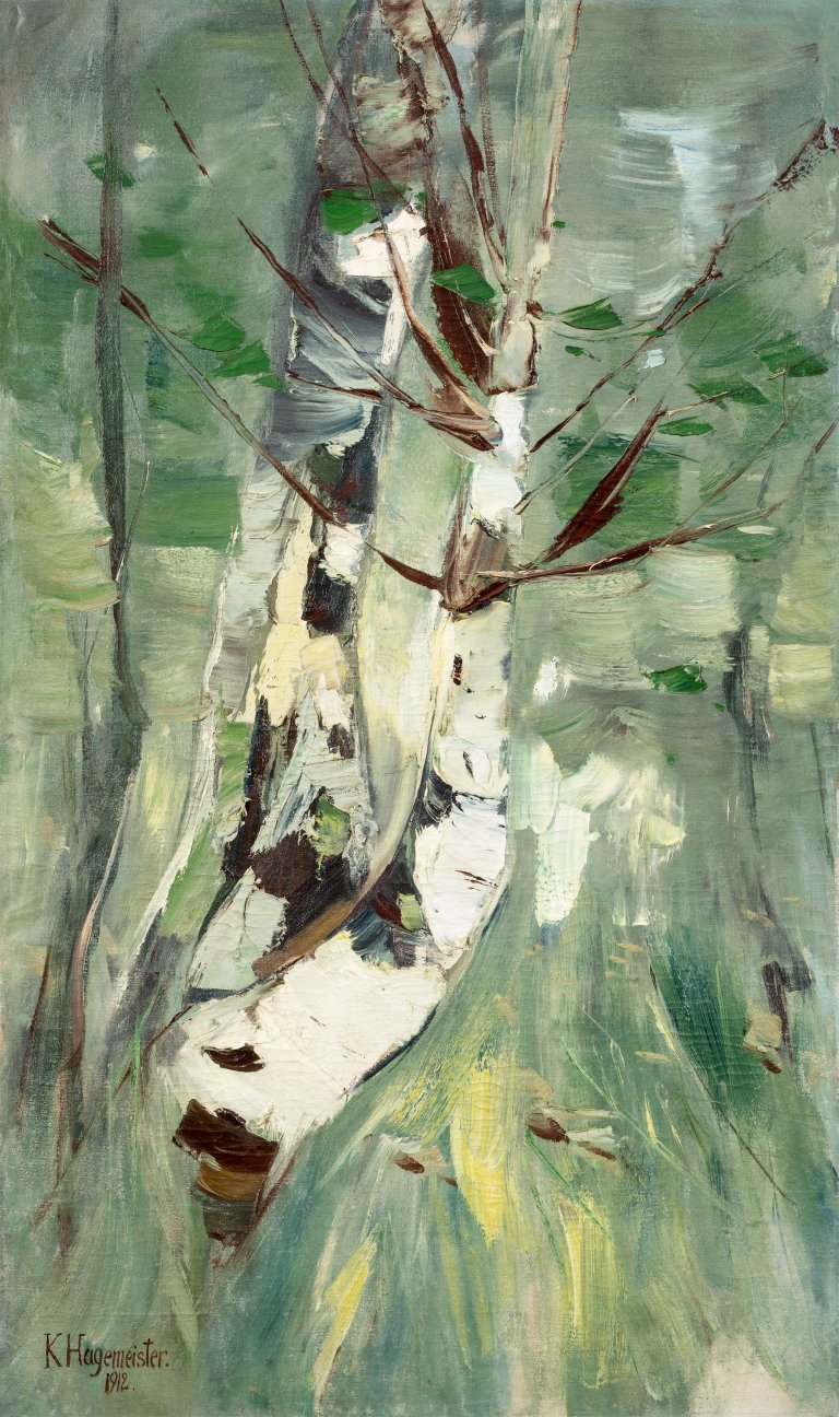 Auf diesem Bild ist das folgende Kunstwerk zu sehen: Karl Hagemeister. „Birken am Wasser“. 1912.