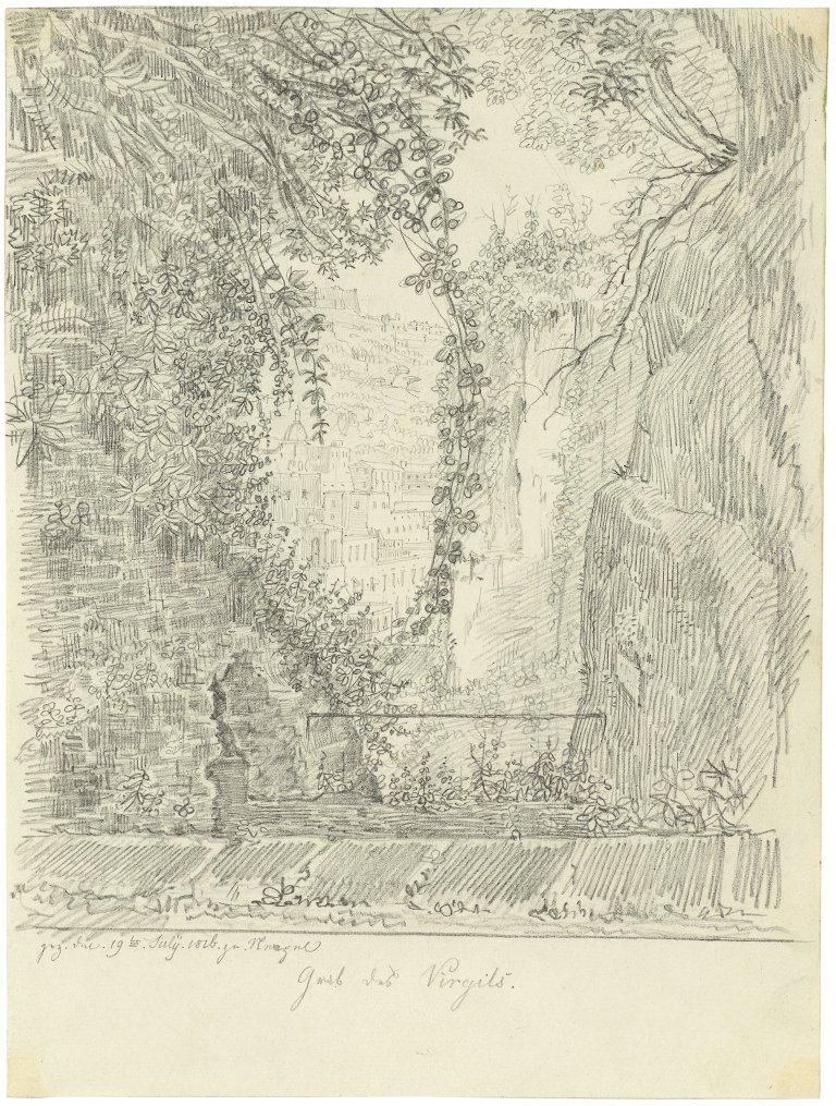 Auf diesem Bild ist das folgende Kunstwerk zu sehen: Ludwig Emil Grimm. „Grab des Virgil bei Neapel“. 1816.