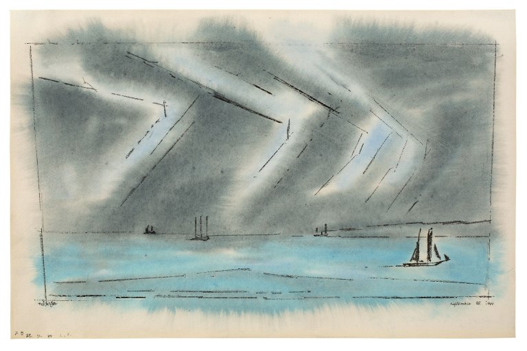 Auf diesem Bild ist das folgende Kunstwerk zu sehen: Lyonel Feininger. Ohne Titel. 1944.
