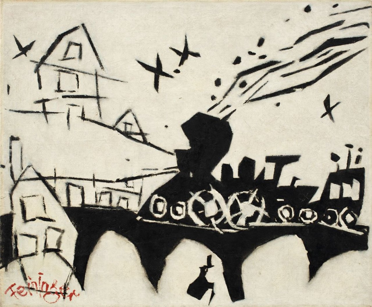 Auf diesem Bild ist das folgende Kunstwerk zu sehen: Lyonel Feininger. „Der Nachtexpress“ („The Night Express“). 1941.
